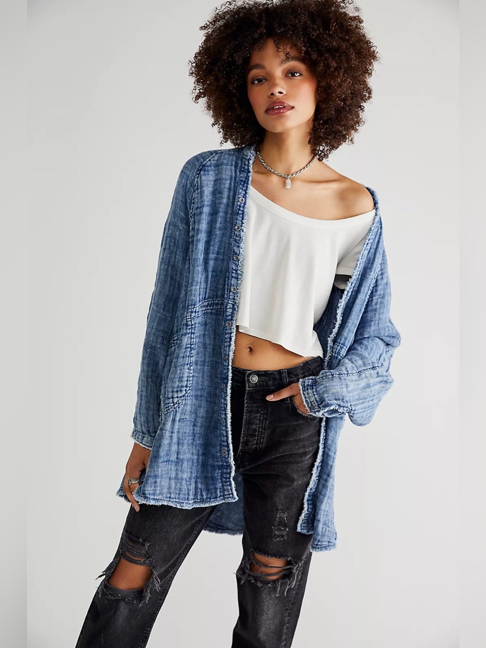 We The Free Summer Daydream Indigo Buttondown Medium